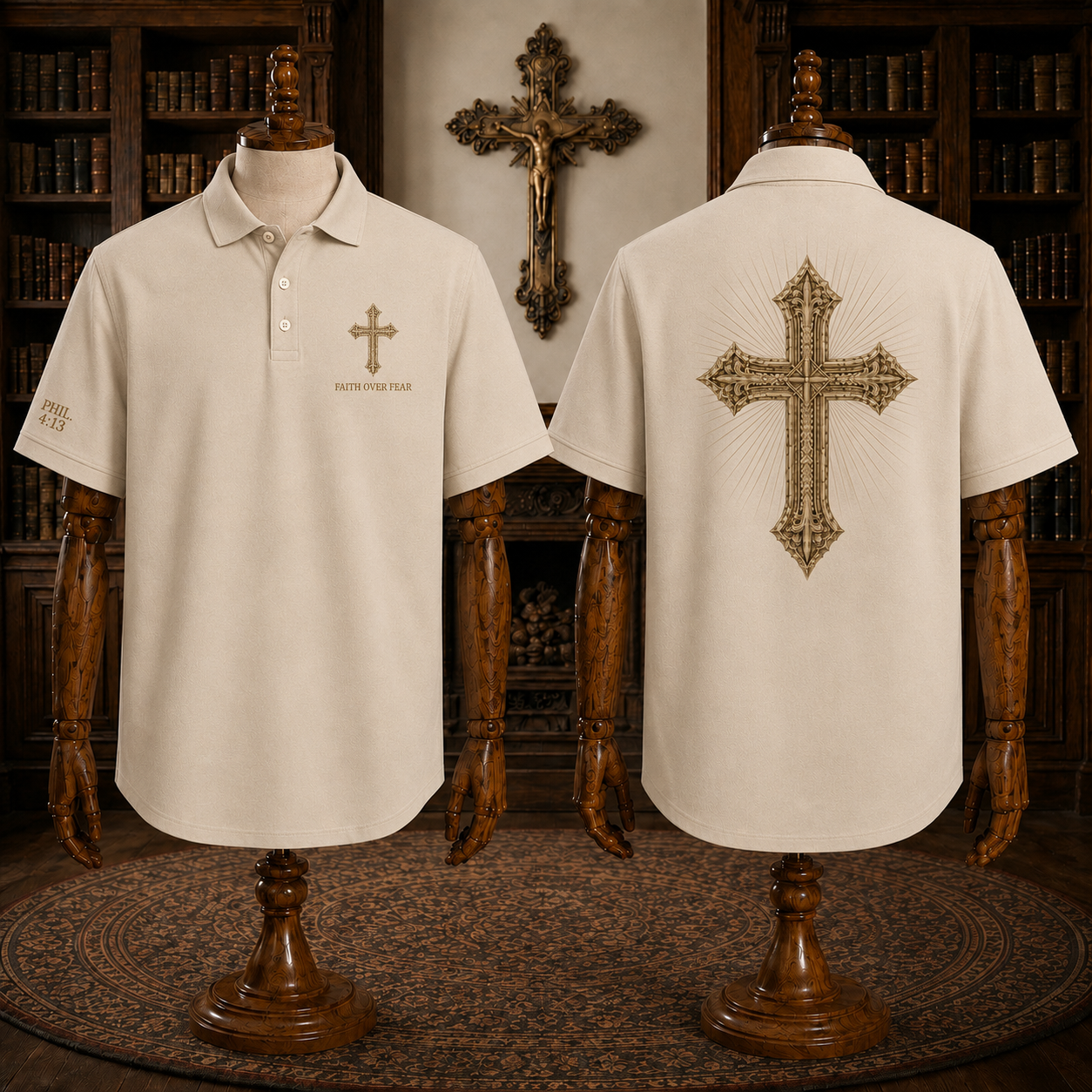 Red Faith Over Fear Christian Cross Polo Shirt – Philippians 4:13 Religious Polo