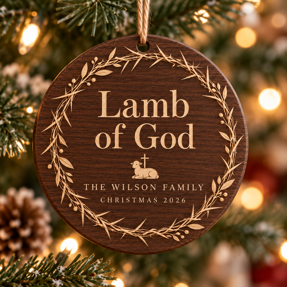 Personalized Lamb of God Christmas Ornament, Custom Family Christian Ornament, Wooden Religious Gift, Faith Christmas Decor