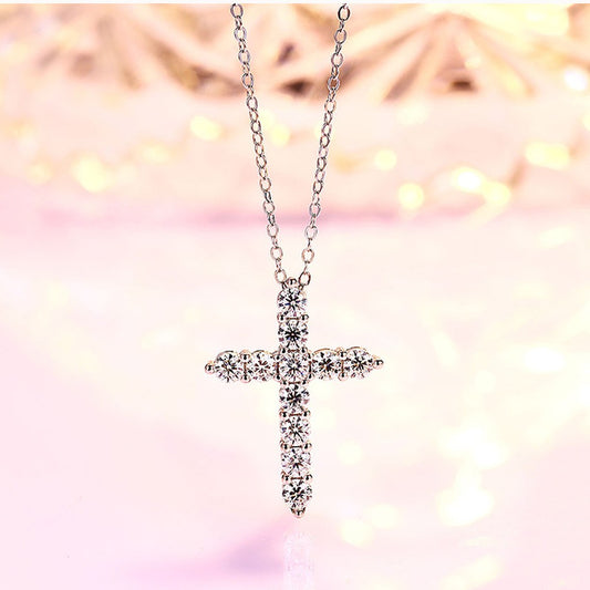 Moissanite cross necklace, 925 sterling silver