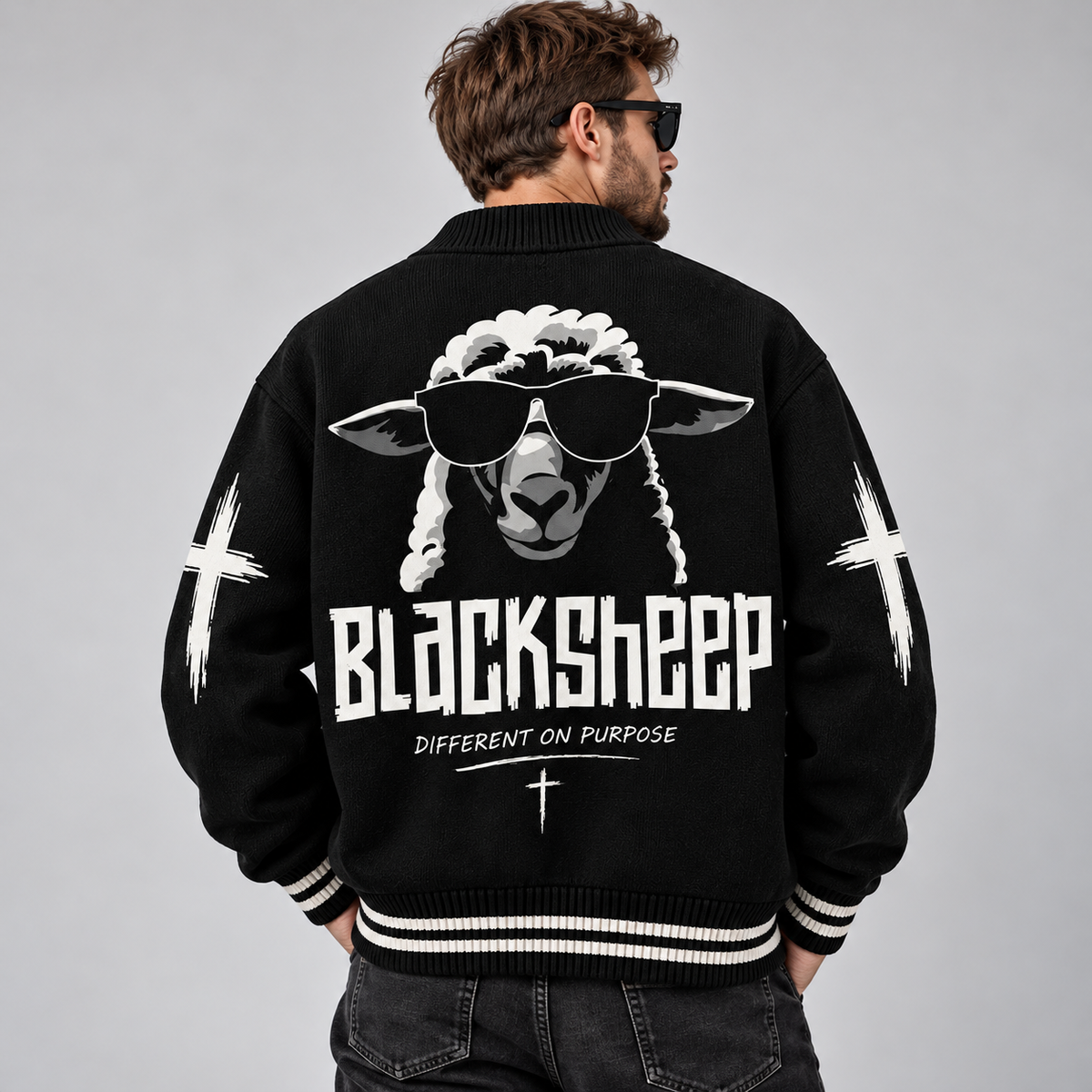 Black Sheep Christian Cardigan, Romans 12:2 Bible Verse Sweater, Different on Purpose Button Up Cardigan, Faith Gift for Men
