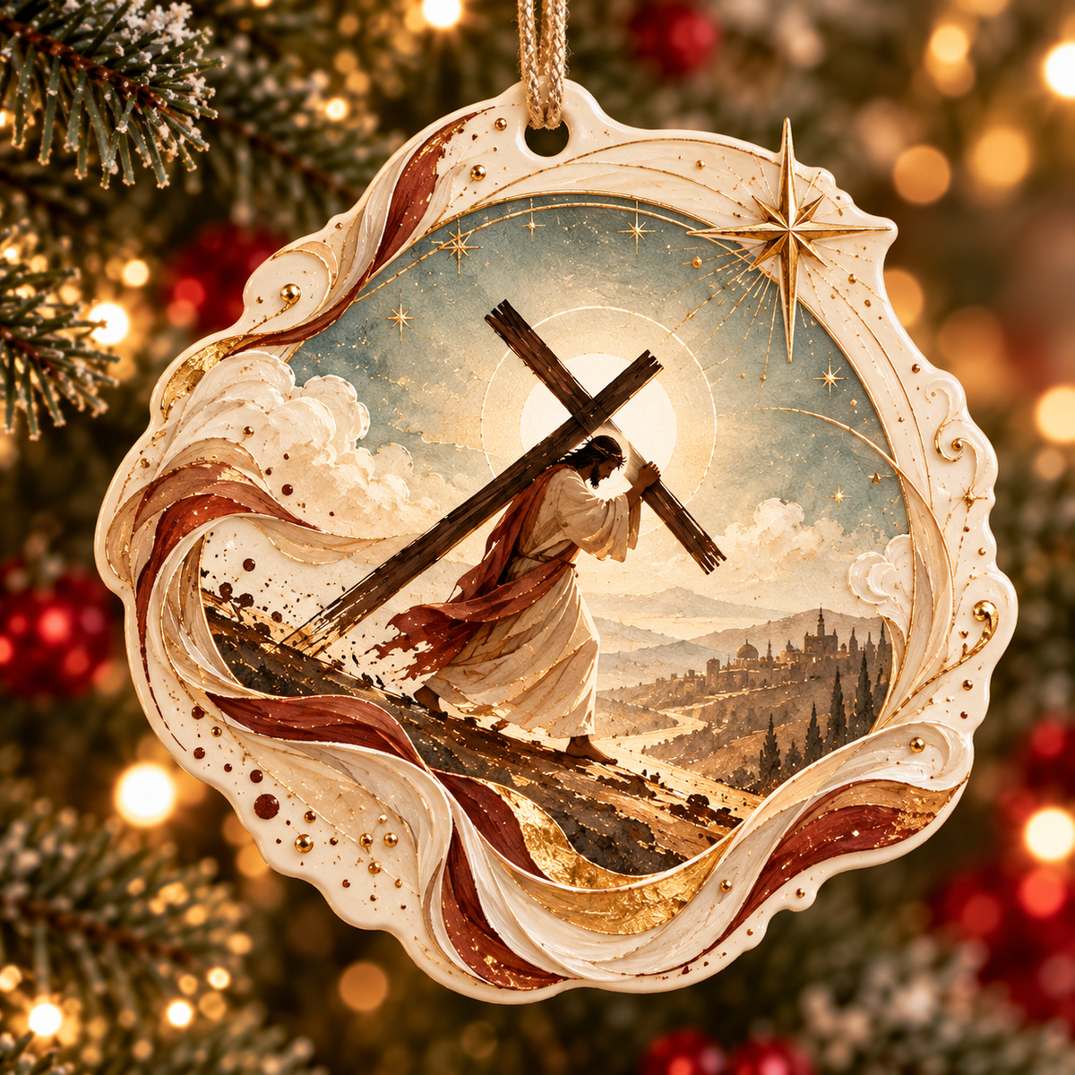 Jesus Carrying Cross Acrylic Ornament, Christian Christmas Ornament, Jesus Cross Decor, Religious Gift, Faith Keepsake