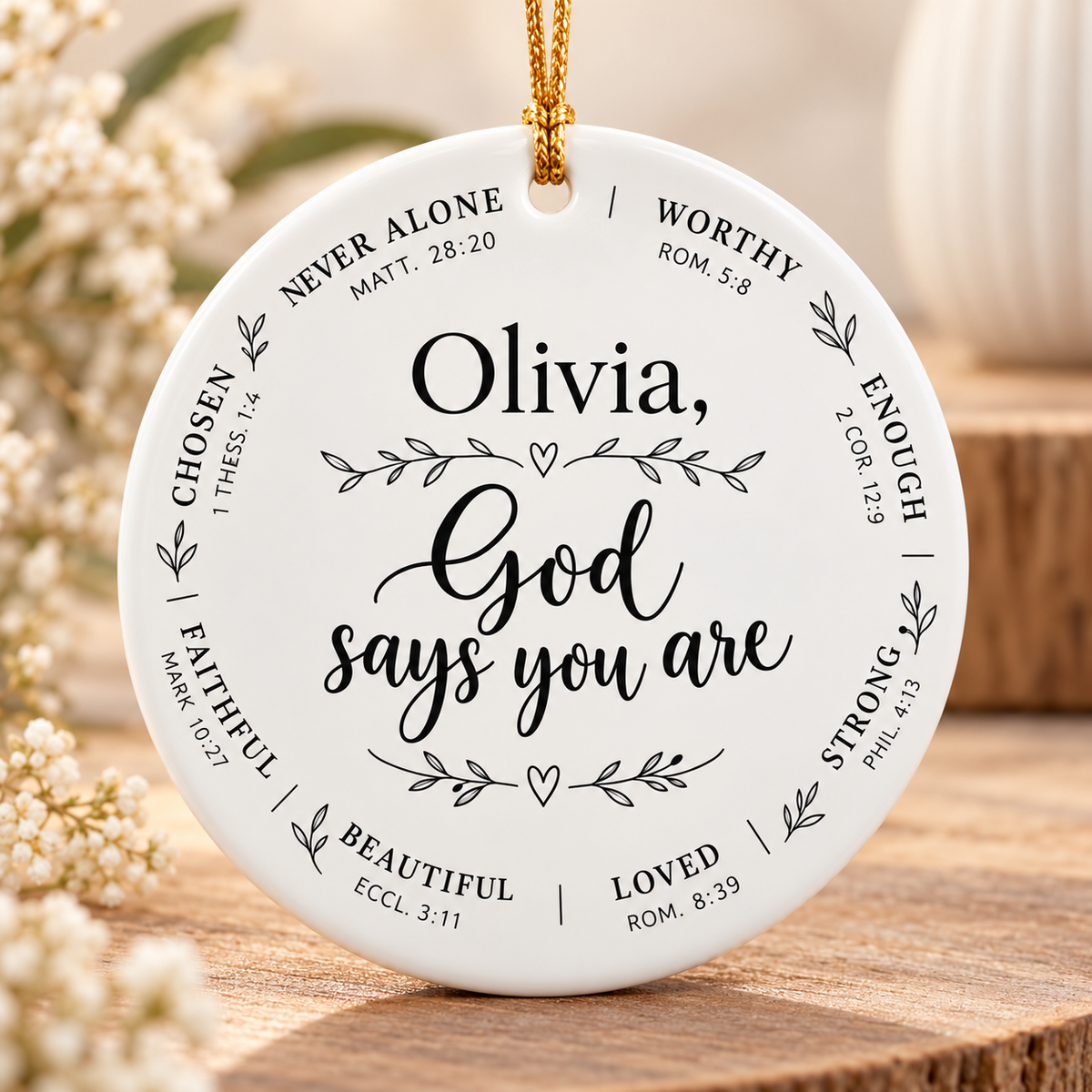 Personalized Christian Ceramic Ornament, God Says You Are Bible Verse Gift, Custom Name Faith Christmas Ornament for Her
