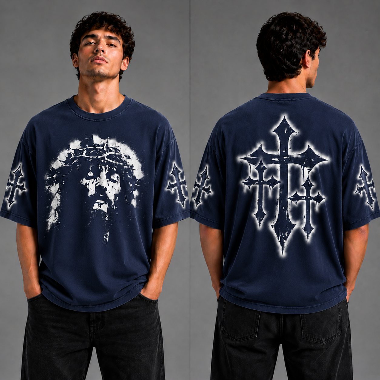 Crowned Jesus Cross Shirt – Christian Faith Graphic Unisex Washed T-Shirt, Hoodie & Sweatshirt