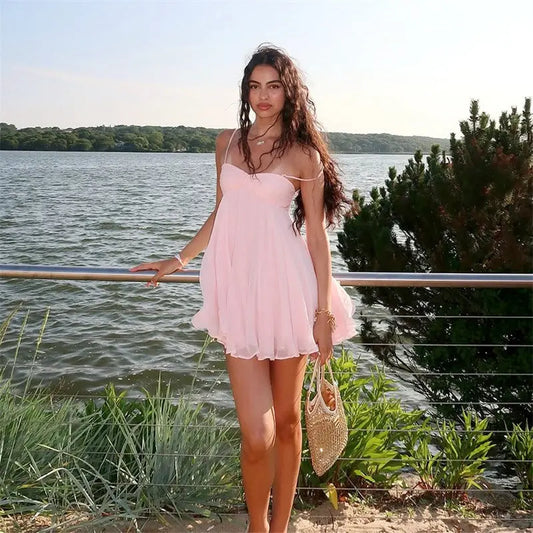 Flowy Chiffon A Line Mini Dress Shellie