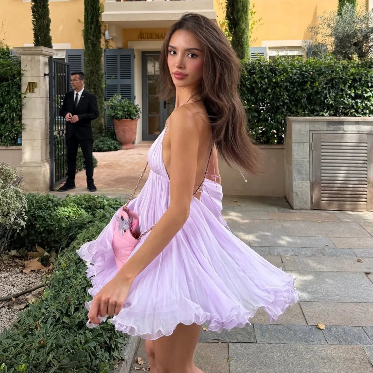 Deep V Halter Backless Mini Dress Shellie