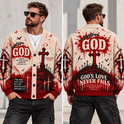 Personalized Christian Cardigan, God Cross Religious Sweater, Custom Name Year Button Up, Bible Verse Faith Gift for Men