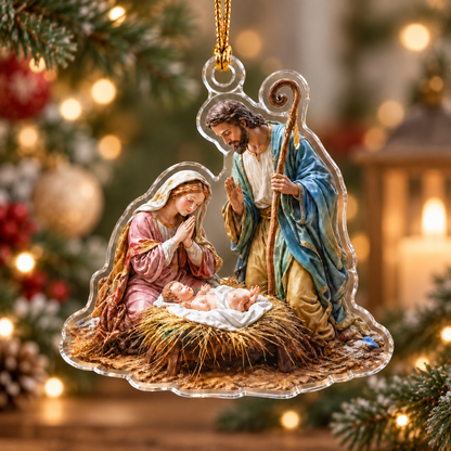 Christian Nativity Acrylic Ornament, Holy Family Baby Jesus Angel & Wise Men, Religious Christmas Gift for Family