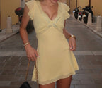 Yellow V Neck Flutter Sleeve Mini Dress Shellie