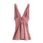 Pink V Neck Tie Back Mini Dress Shellie