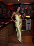 Satin Cowl Neck Slip Midi Dress Shellie