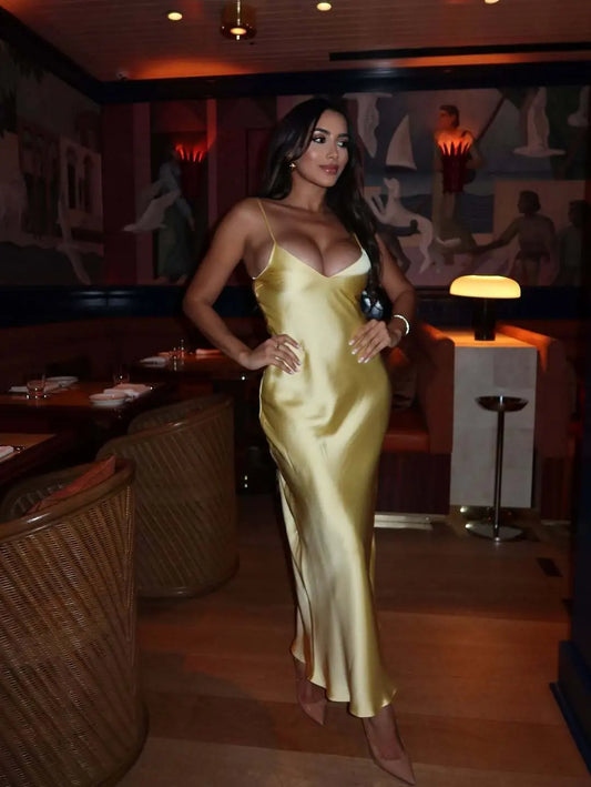 Satin Cowl Neck Slip Midi Dress Shellie