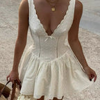 Lace Trim V Neck A Line Mini Dress Shellie