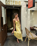 Yellow Floral Satin Slip Maxi Dress Carilie