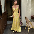 Yellow Floral Satin Slip Maxi Dress Carilie