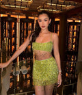 Sequin Fringe Two-Piece Mini Skirt Set Carilie