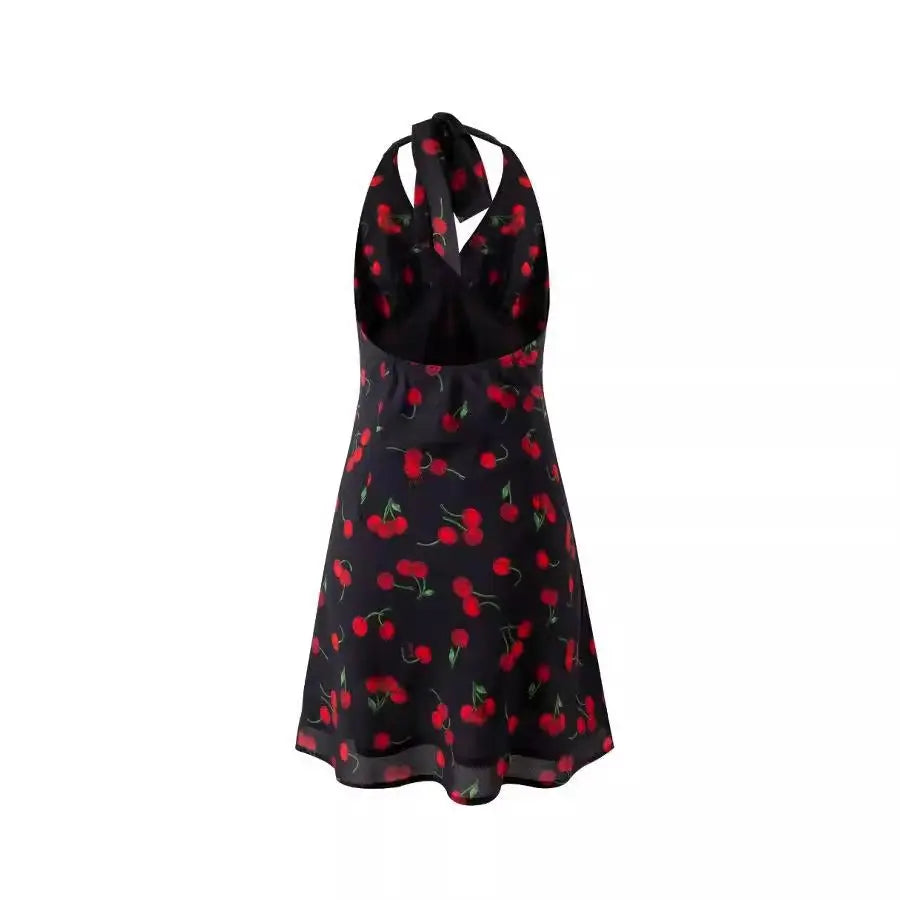 Cherry Print Halter Mini Dress Carilie