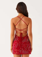 Floral Embroidered Sequin Slip Mini Dress Carilie
