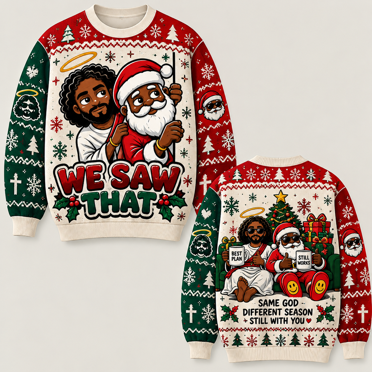 Ugly Christian Christmas Sweater, Jesus Santa We Saw That, Funny Religious Holiday Crewneck, Christian Xmas Gift for Men