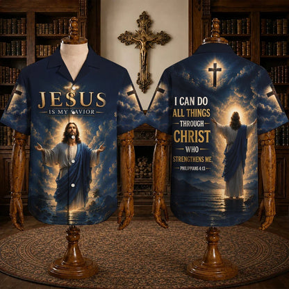 Christian Jesus Polo Shirt – “Jesus Is My Savior” Philippians 4:13 Faith Shirt