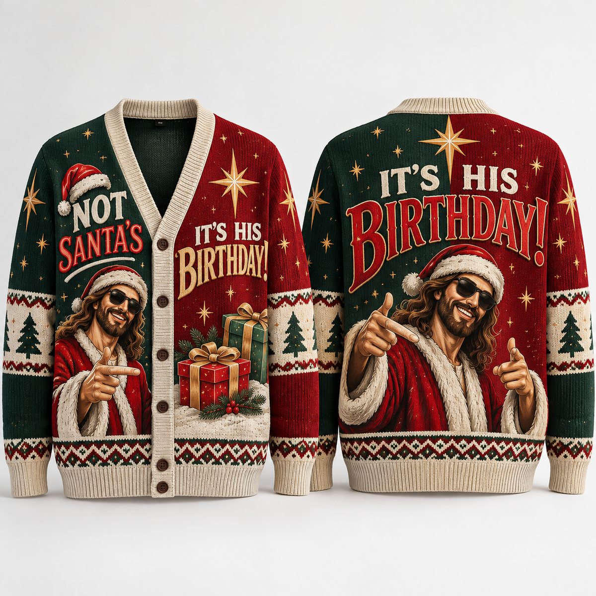 Christian Christmas Cardigan, Jesus Birthday Sweater, Not Santa's Birthday, Funny Religious Holiday Button Up, Gift for Men