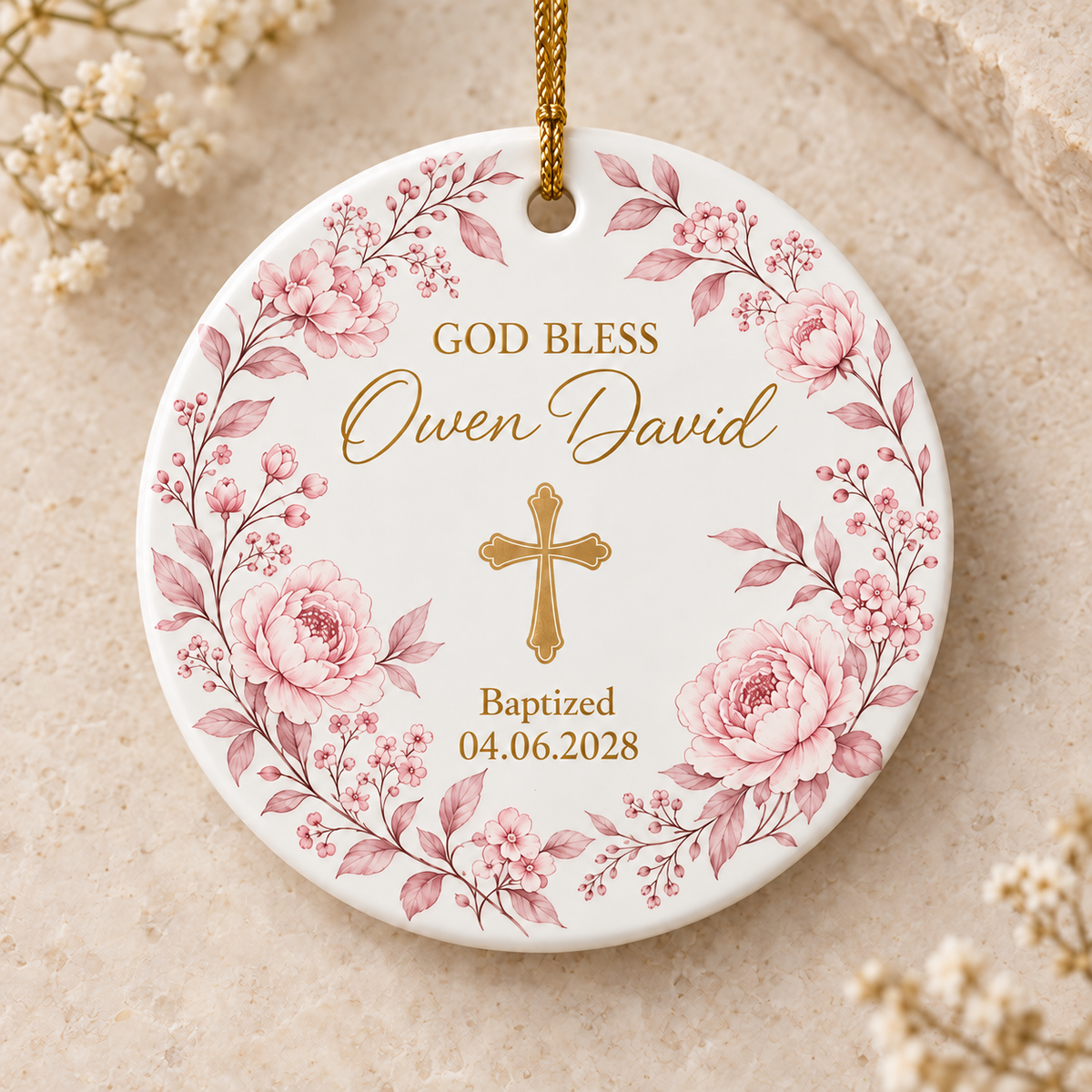 Personalized Baptism Ornament, Custom Name Baptism Gift, Christian Keepsake, God Bless Cross Ornament, Baptism Gift for Kids