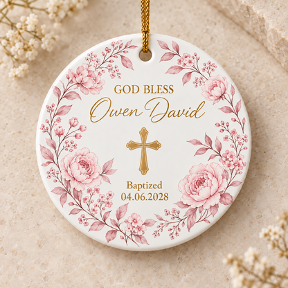 Personalized Baptism Ornament, Custom Name Baptism Gift, Christian Keepsake, God Bless Cross Ornament, Baptism Gift for Kids
