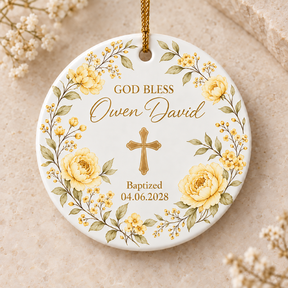 Personalized Baptism Ornament, Custom Name Baptism Gift, Christian Keepsake, God Bless Cross Ornament, Baptism Gift for Kids