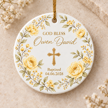 Personalized Baptism Ornament, Custom Name Baptism Gift, Christian Keepsake, God Bless Cross Ornament, Baptism Gift for Kids