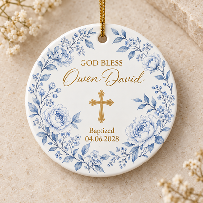 Personalized Baptism Ornament, Custom Name Baptism Gift, Christian Keepsake, God Bless Cross Ornament, Baptism Gift for Kids
