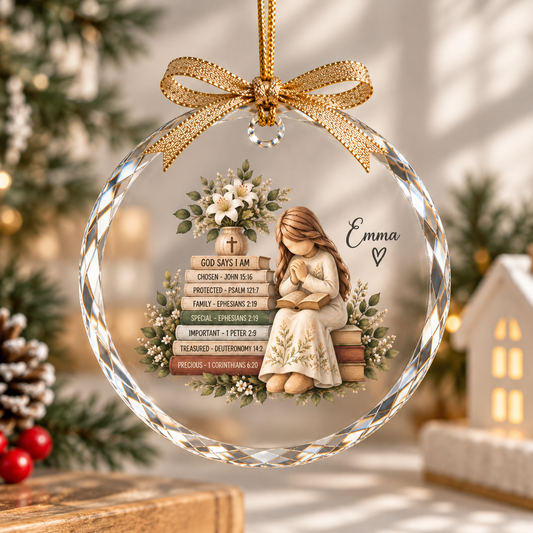 Personalized Christian Ornament, God Says I Am Ornament, Custom Name Christmas Gift, Bible Verse Keepsake, Christian Girl Gift