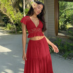 Lumière Olive Lace Crop Top and Maxi Skirt Set Carilie