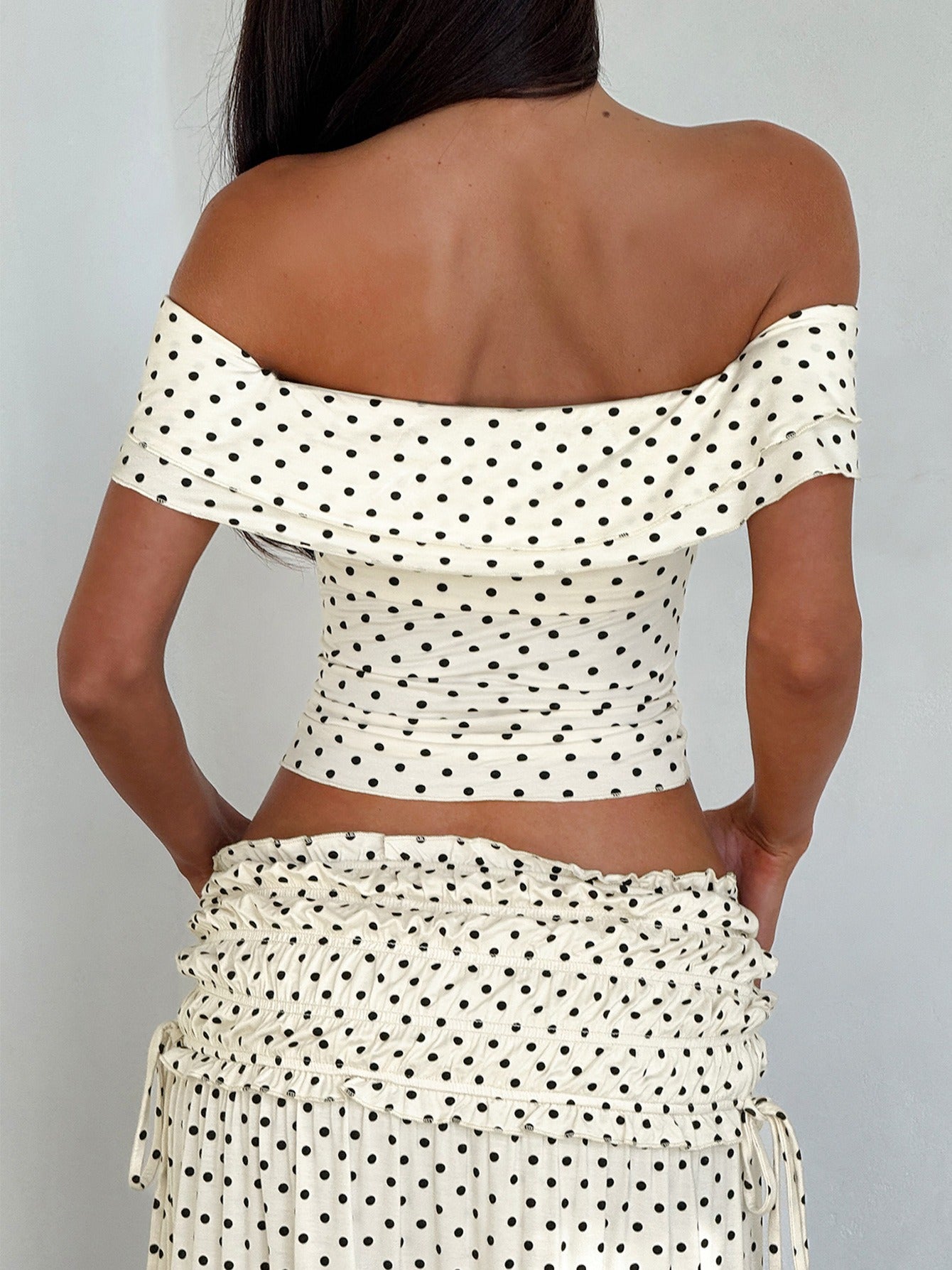 Polka Dot Off Shoulder Top and Maxi Skirt Set