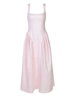 Pink And Yellow Gingham Midi Dress Carilie