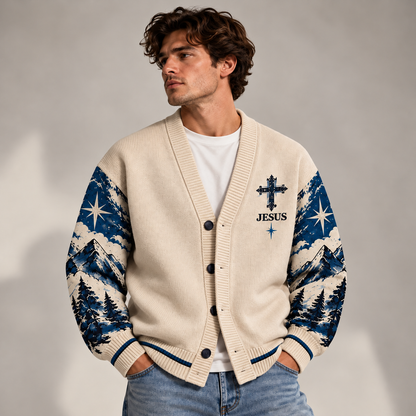 Jesus Christian Cardigan, King of Kings Religious Sweater, John 14:6 Bible Verse Button Up Cardigan, Faith Gift for Men