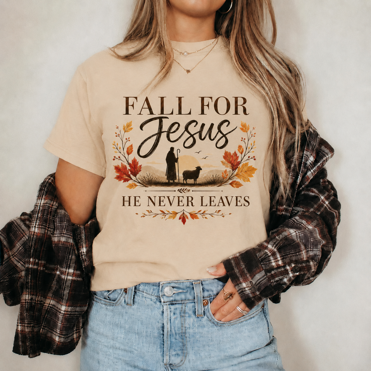 Fall For Jesus He Never Leaves Christian Autumn Faith Unisex Tshirt / Hoodie / Sweatshirt