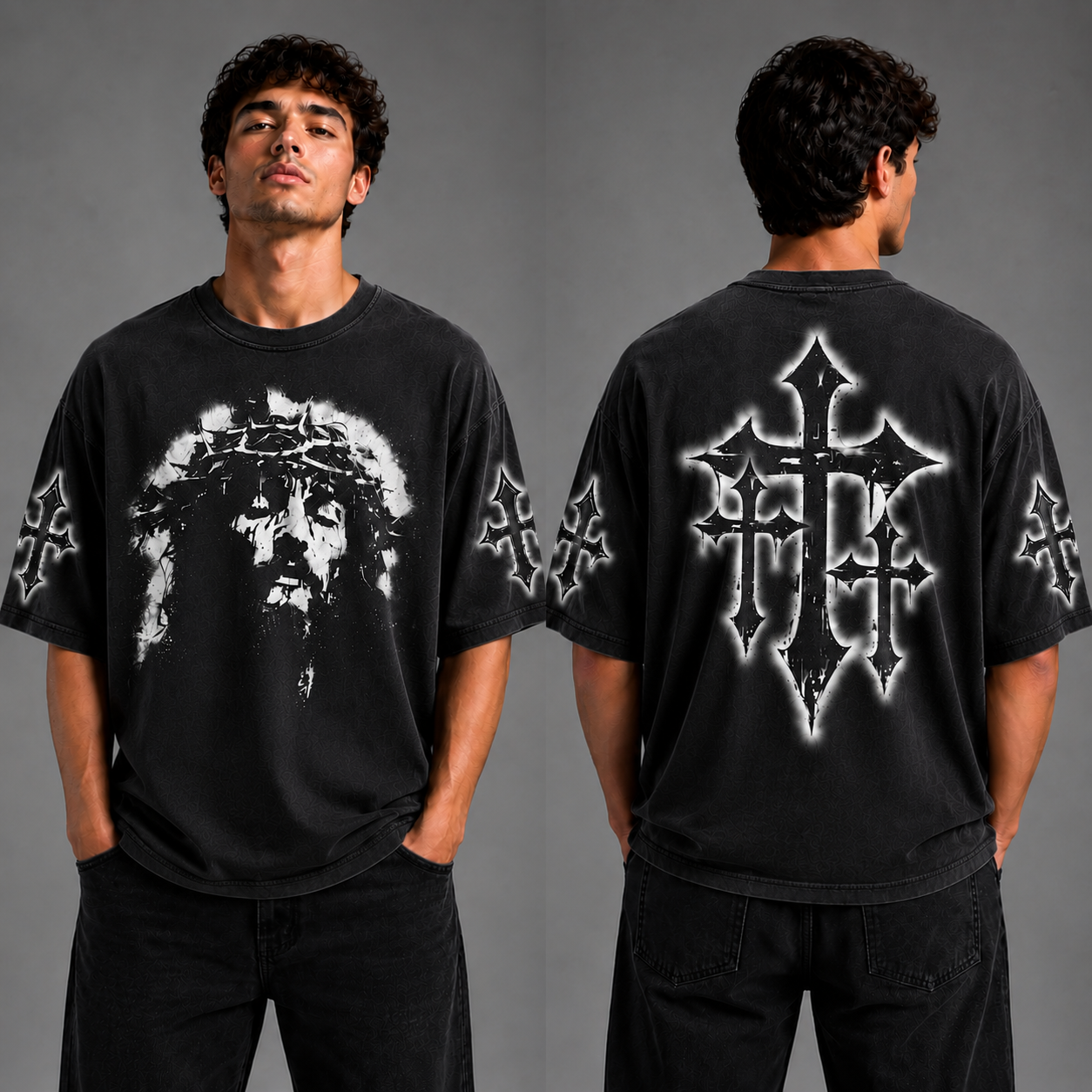 Crowned Jesus Cross Shirt – Christian Faith Graphic Unisex Washed T-Shirt, Hoodie & Sweatshirt