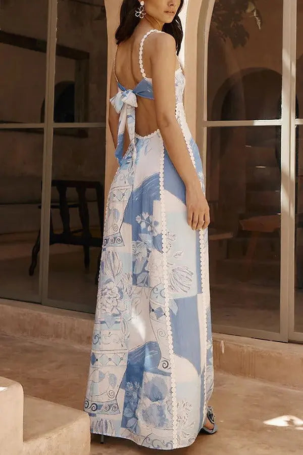 Blue Floral Printed Maxi Dress