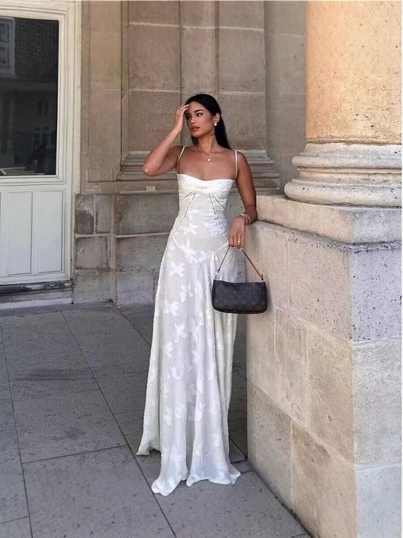 Floral Jacquard Slip Maxi Dress