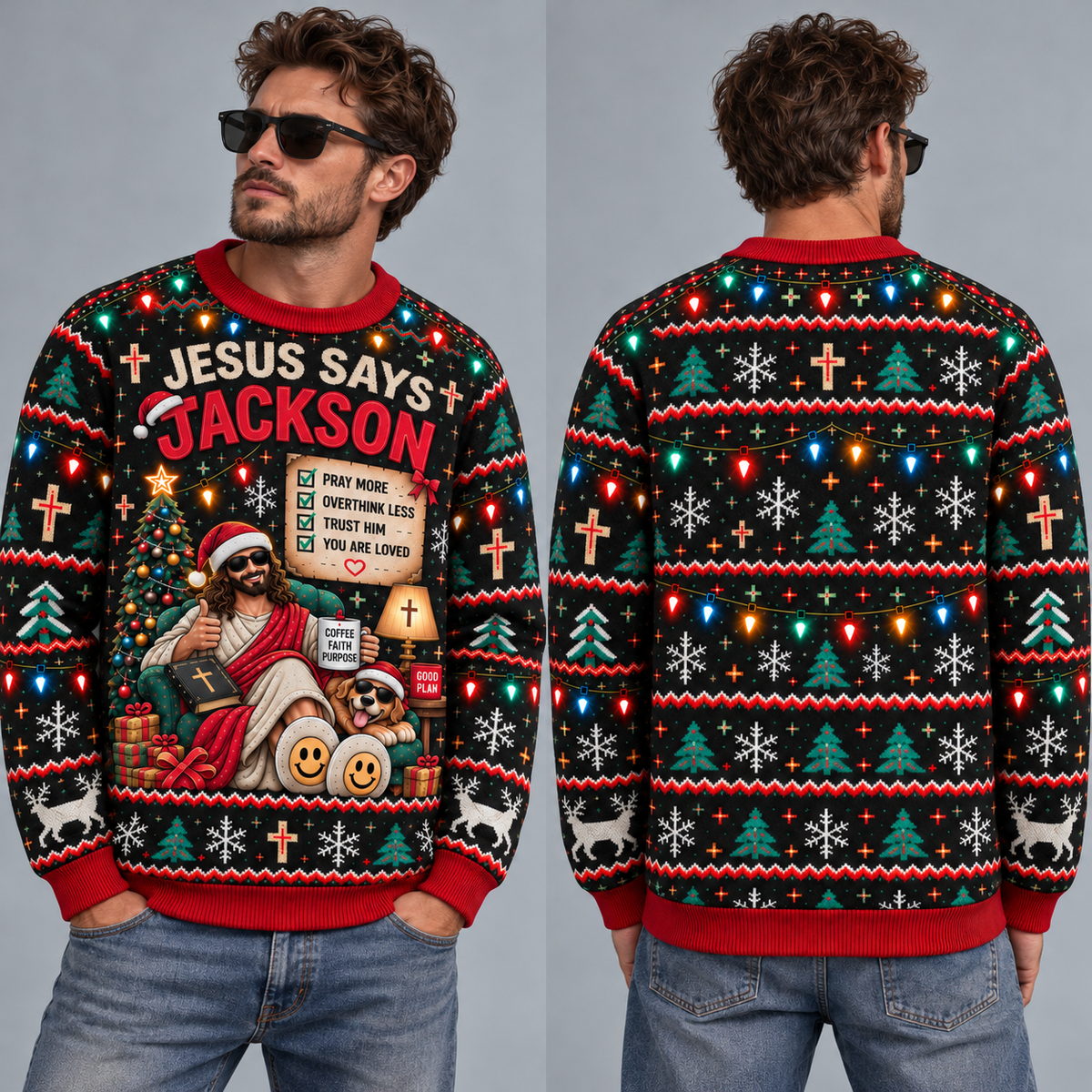 Jesus Says Christian Ugly Christmas Sweater, Funny Faith Holiday Sweatshirt, Jesus Checklist Xmas Pullover, Christian Gift