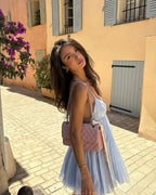 Backless Pleated A Line Mini Dress with Spaghetti Straps Carilie