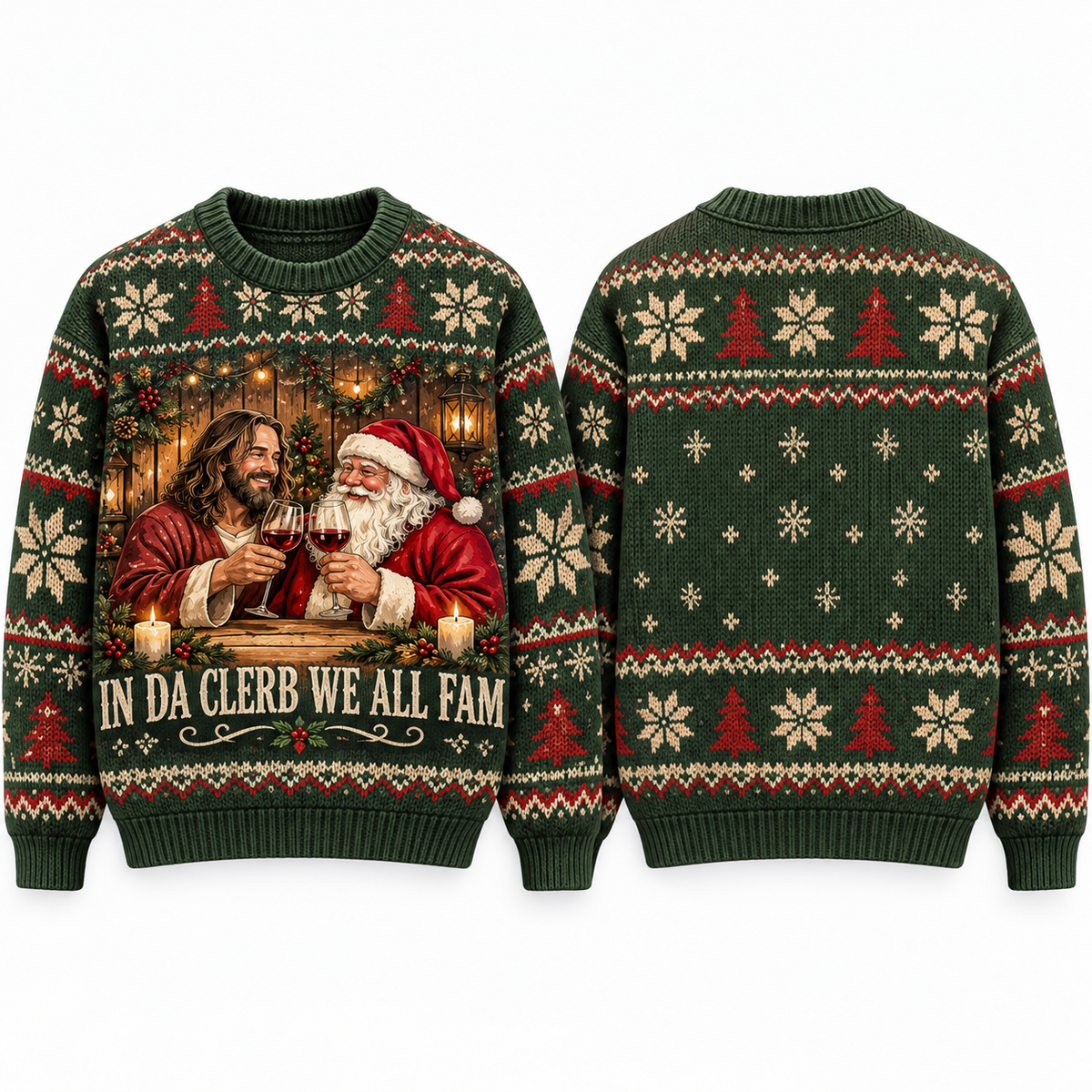 Christian Ugly Christmas Sweater, Jesus Santa Cheers Design, Funny Religious Xmas Crewneck, Holiday Party Gift for Men