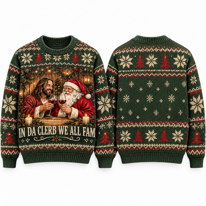 Christian Ugly Christmas Sweater, Jesus Santa Cheers Design, Funny Religious Xmas Crewneck, Holiday Party Gift for Men