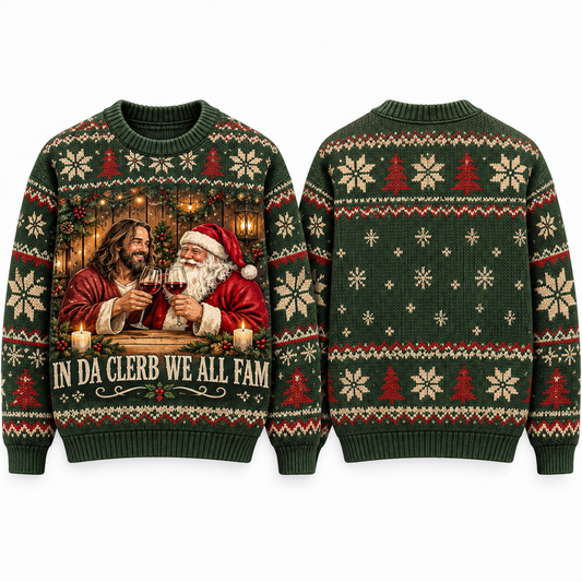 Christian Ugly Christmas Sweater, Jesus Santa Cheers Design, Funny Religious Xmas Crewneck, Holiday Party Gift for Men