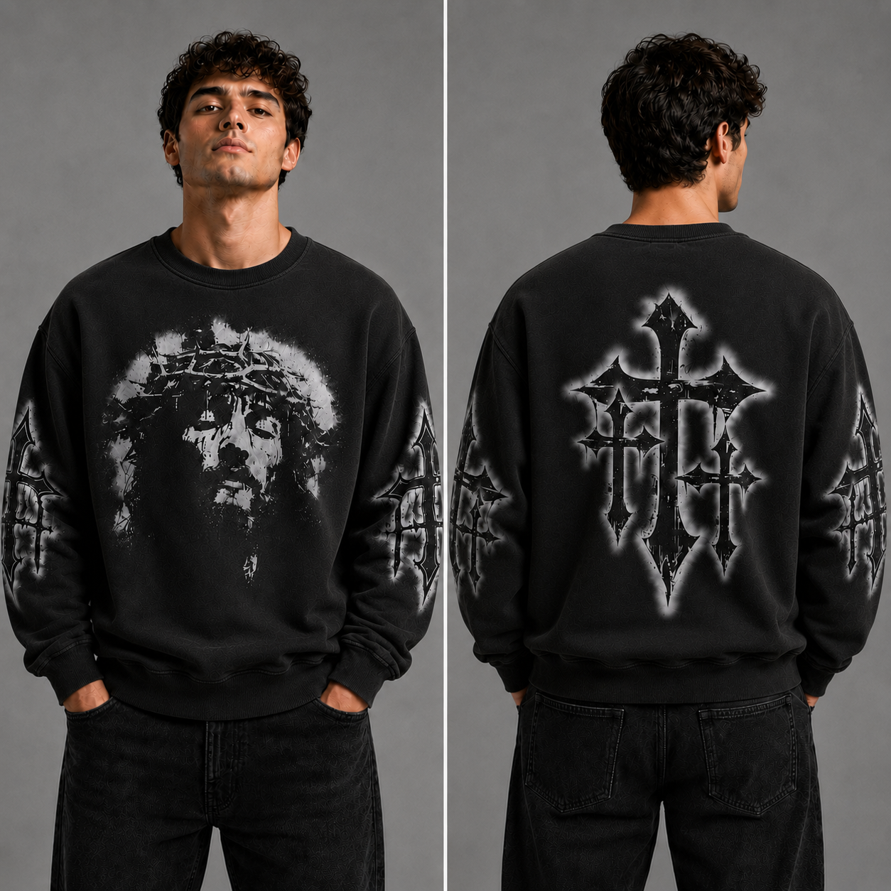 Crowned Jesus Cross Shirt – Christian Faith Graphic Unisex Washed T-Shirt, Hoodie & Sweatshirt