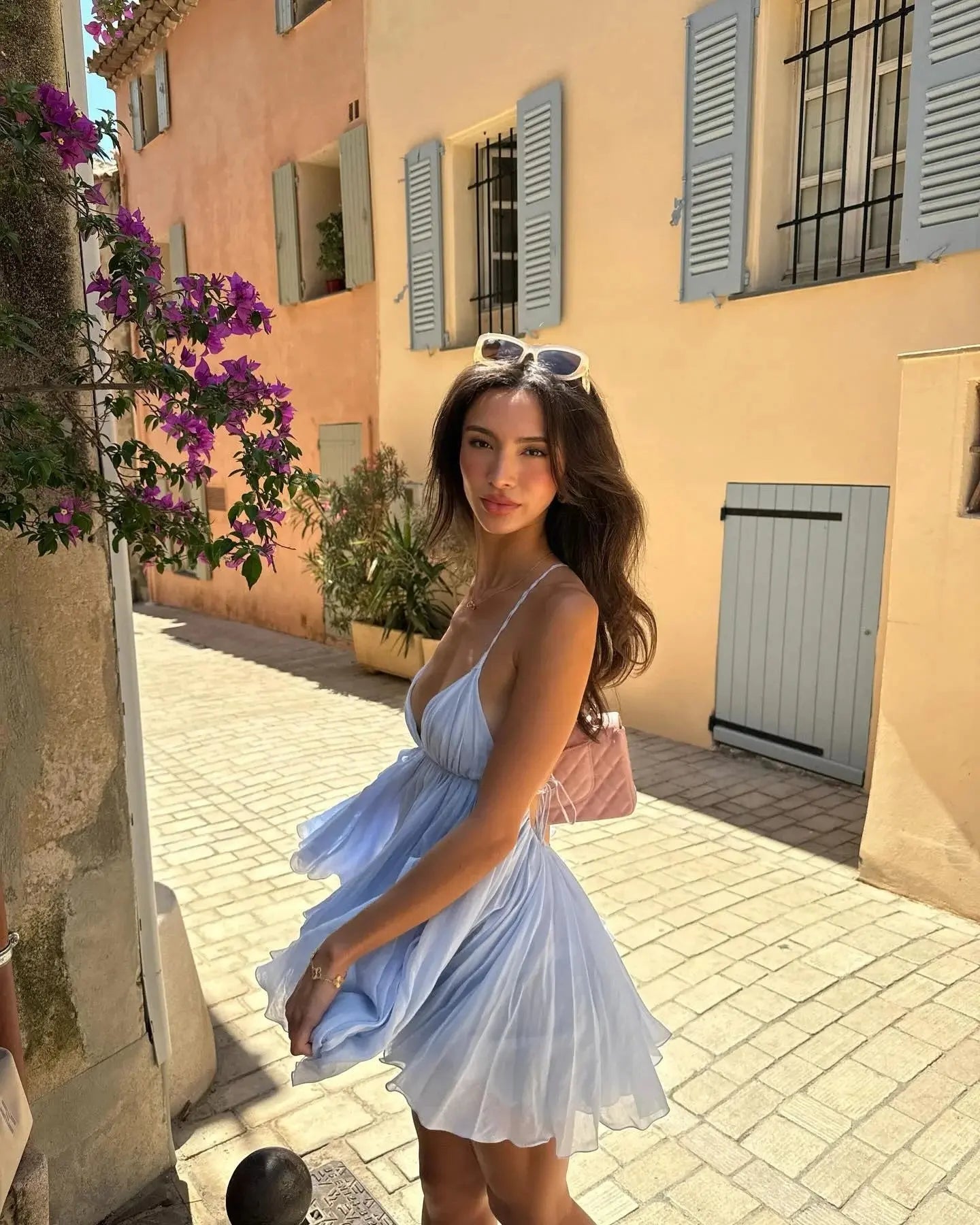 Backless Pleated A Line Mini Dress with Spaghetti Straps Carilie