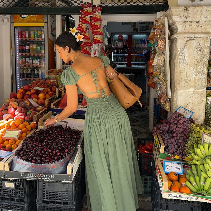 Elegant Open Back A Line Maxi Dress