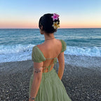 Elegant Open Back A Line Maxi Dress Carilie
