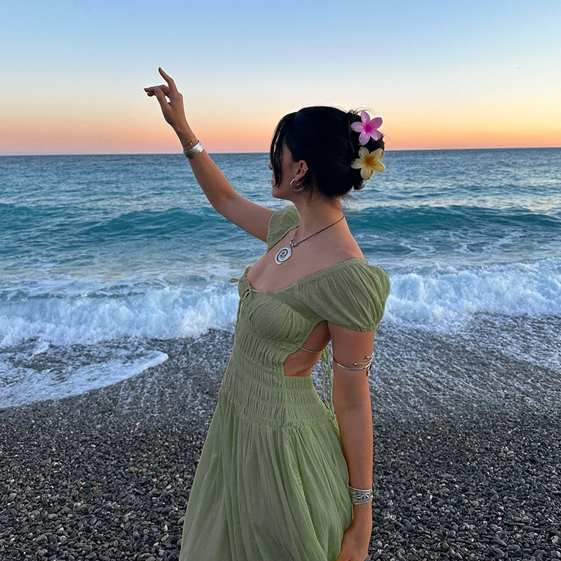 Elegant Open Back A Line Maxi Dress