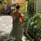 Elegant Open Back A Line Maxi Dress Carilie