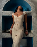 Elegant Embroidered Cutout Midi Dress Carilie